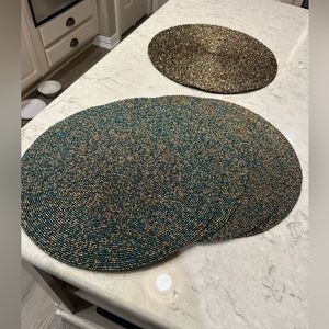 5 (4 + 1) Holiday ready gorgeous round beaded placemats 15” diameter